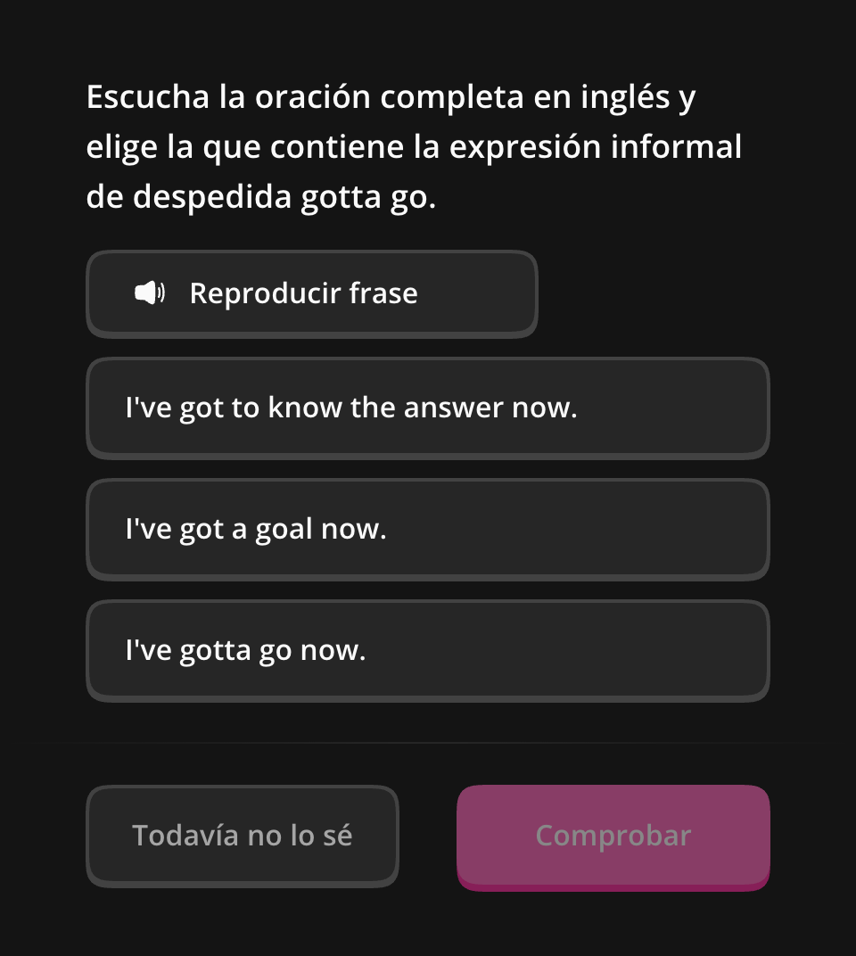 Botones de audio y comprobación de una pregunta de escucha
