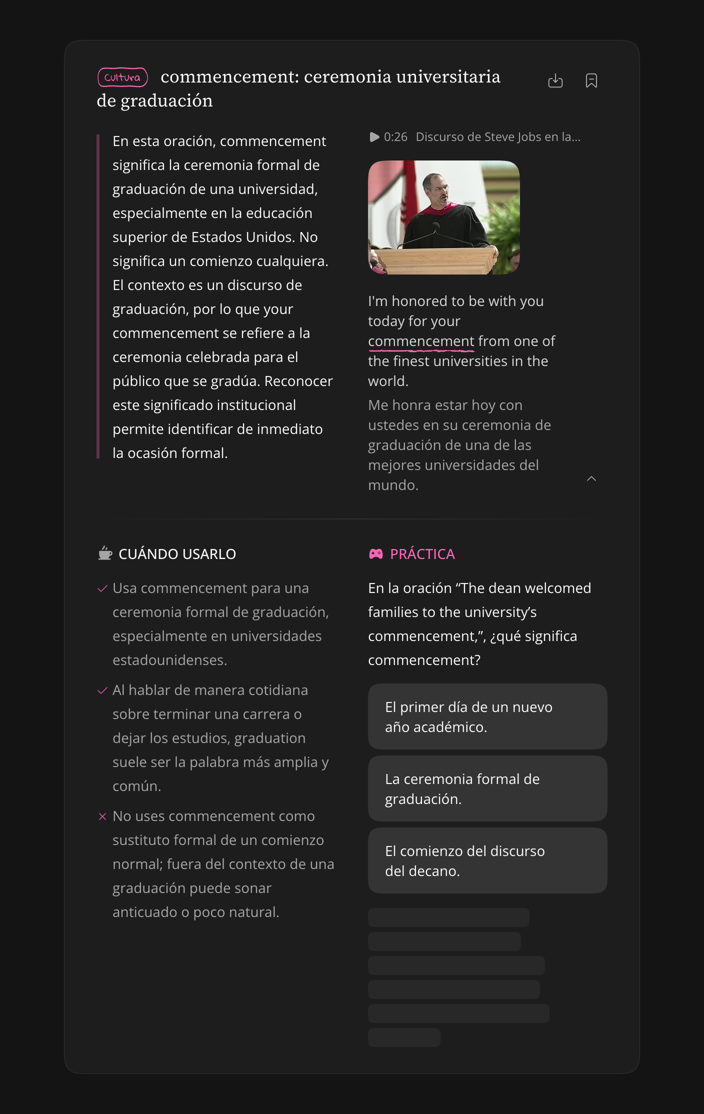 Nota guardada expandida, con el contenido detallado y los ejercicios