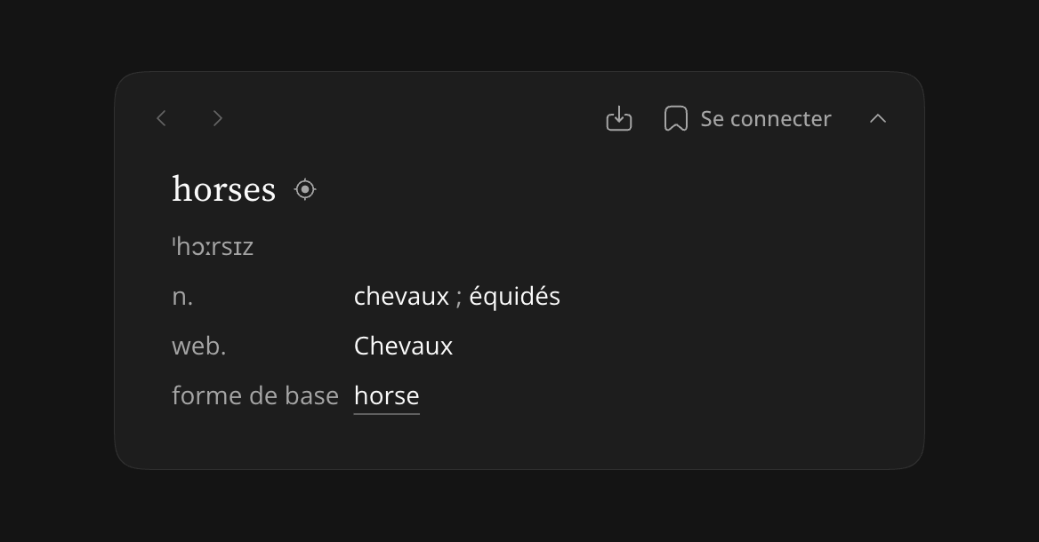 Entrée détaillée et barre du dictionnaire