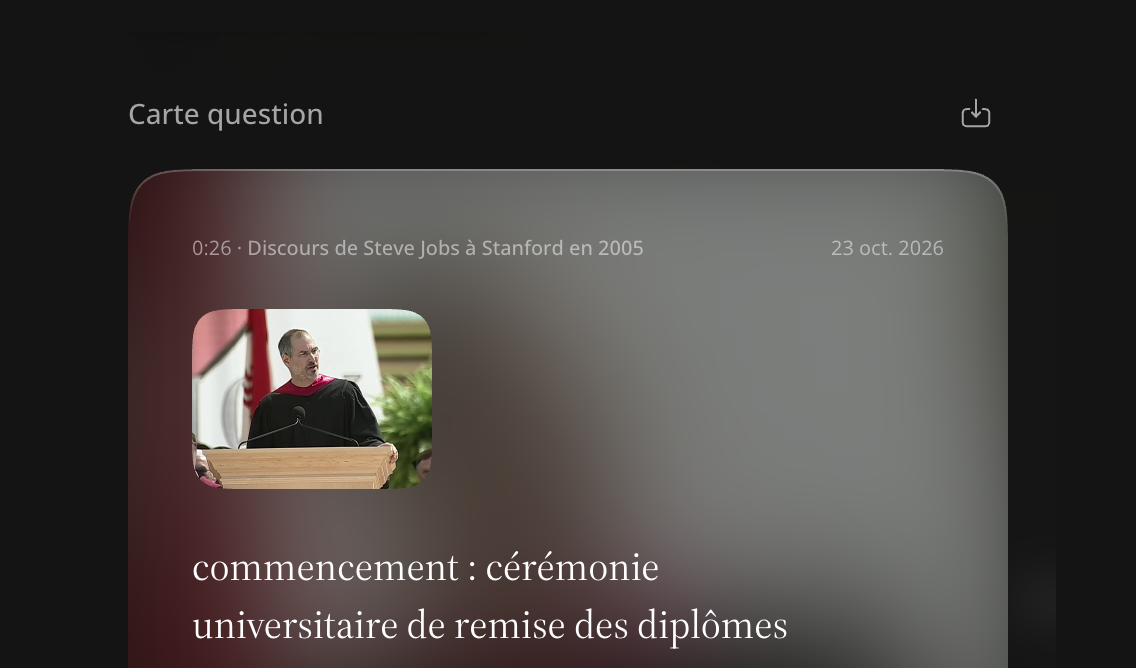 Bouton Télécharger la question dans l’aperçu de la carte d’une note