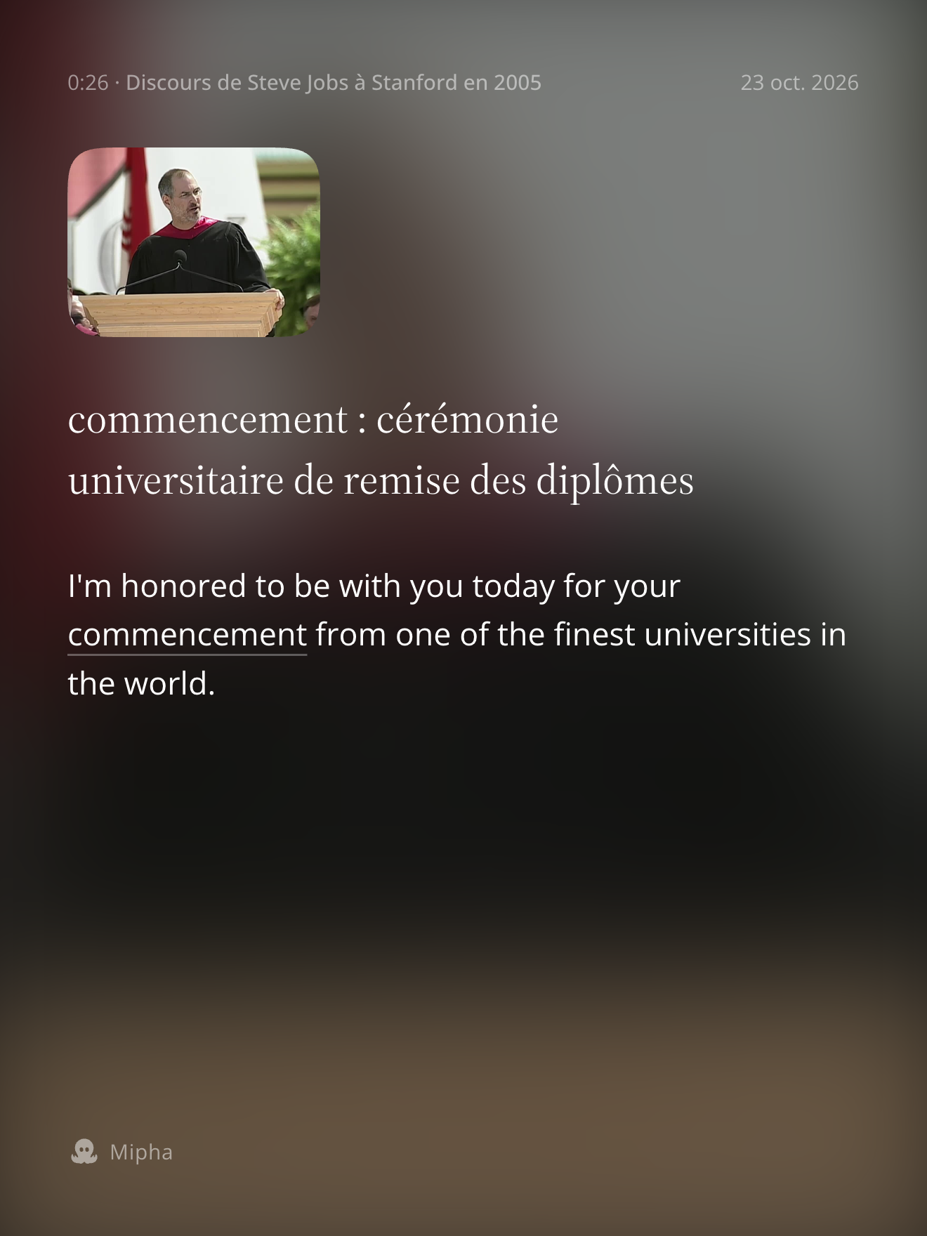 Carte question d’une note avec son titre et la phrase de la vidéo