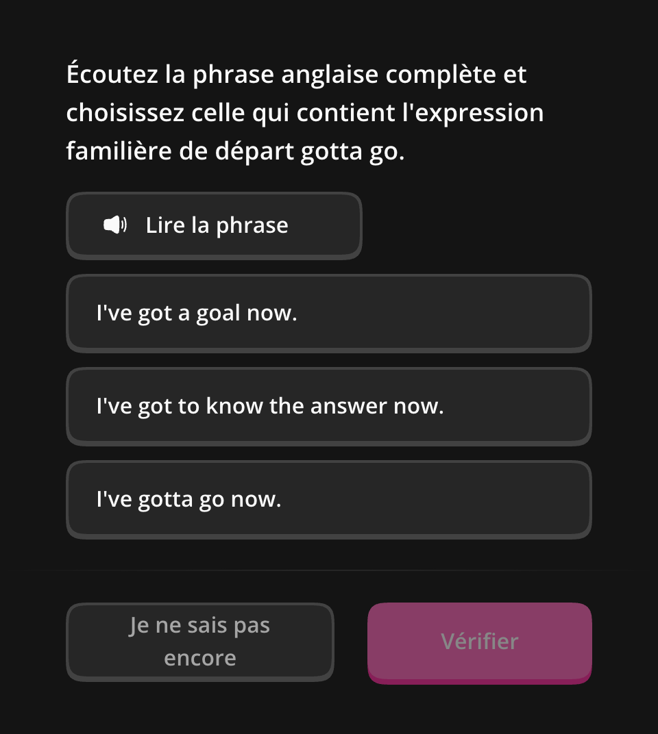 Lecture audio et vérification d’une question d’écoute