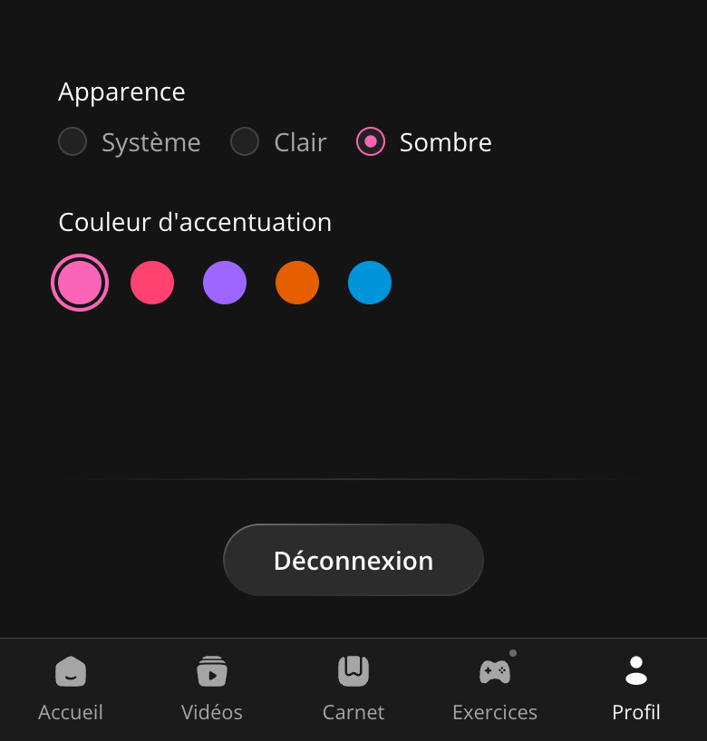 Déconnexion depuis le profil