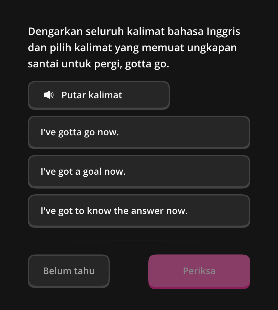 Tombol audio dan periksa pada soal mendengarkan