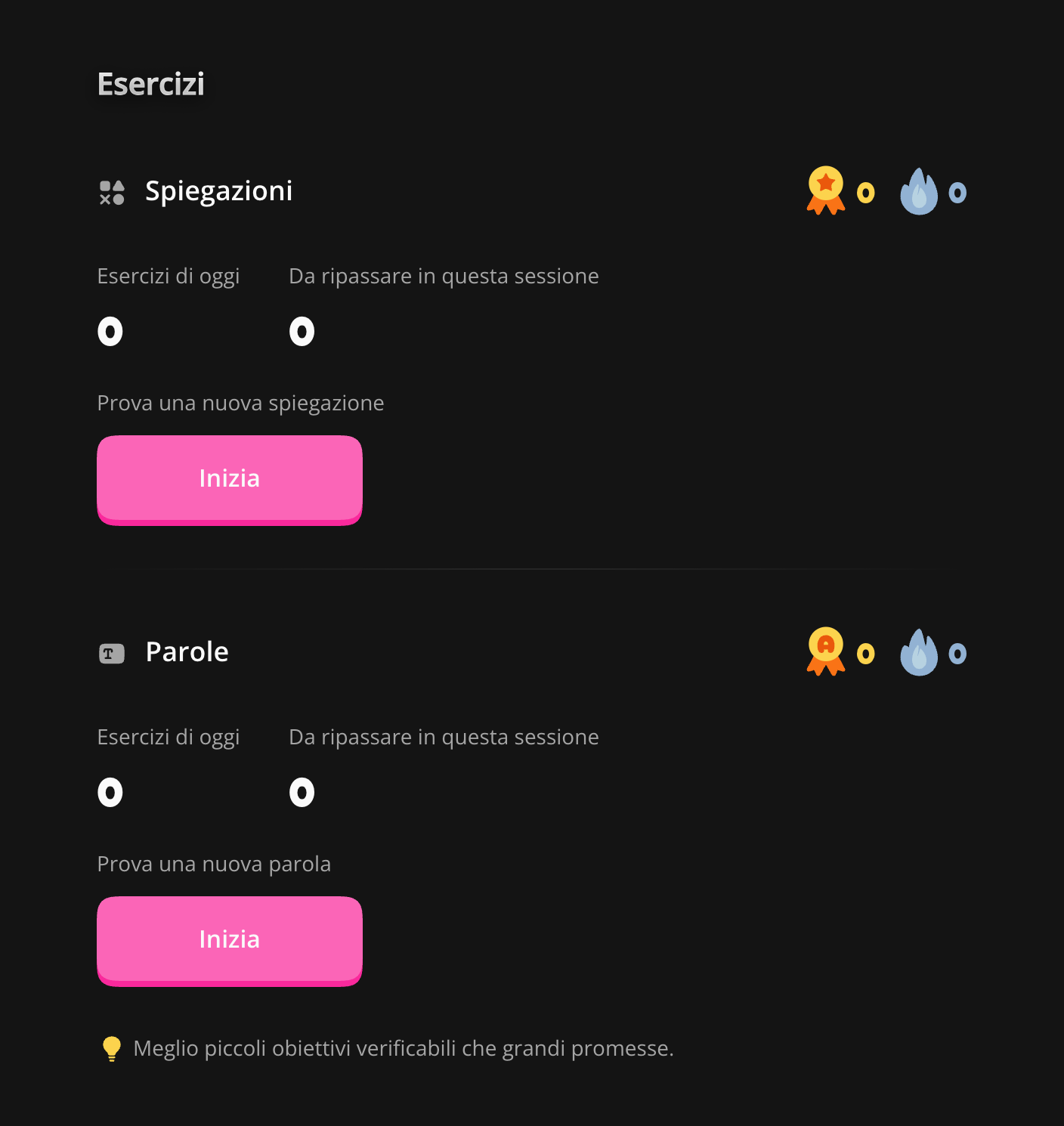 Panoramica degli esercizi e accesso alle parole