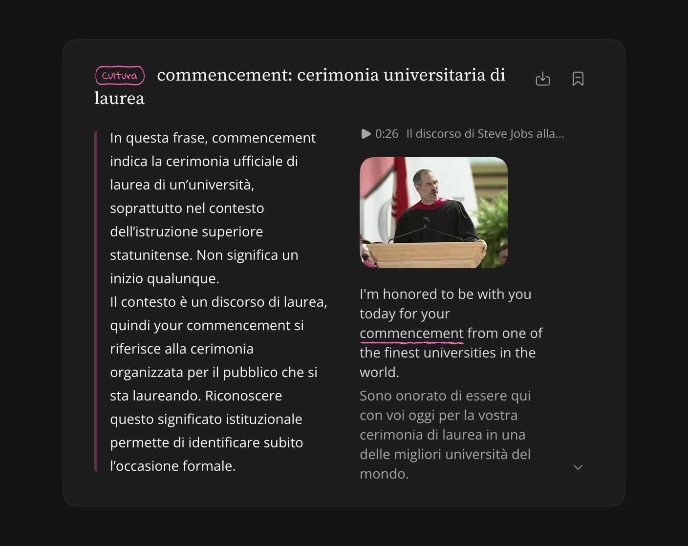 Nota salvata compressa, con la frase originale e il riepilogo