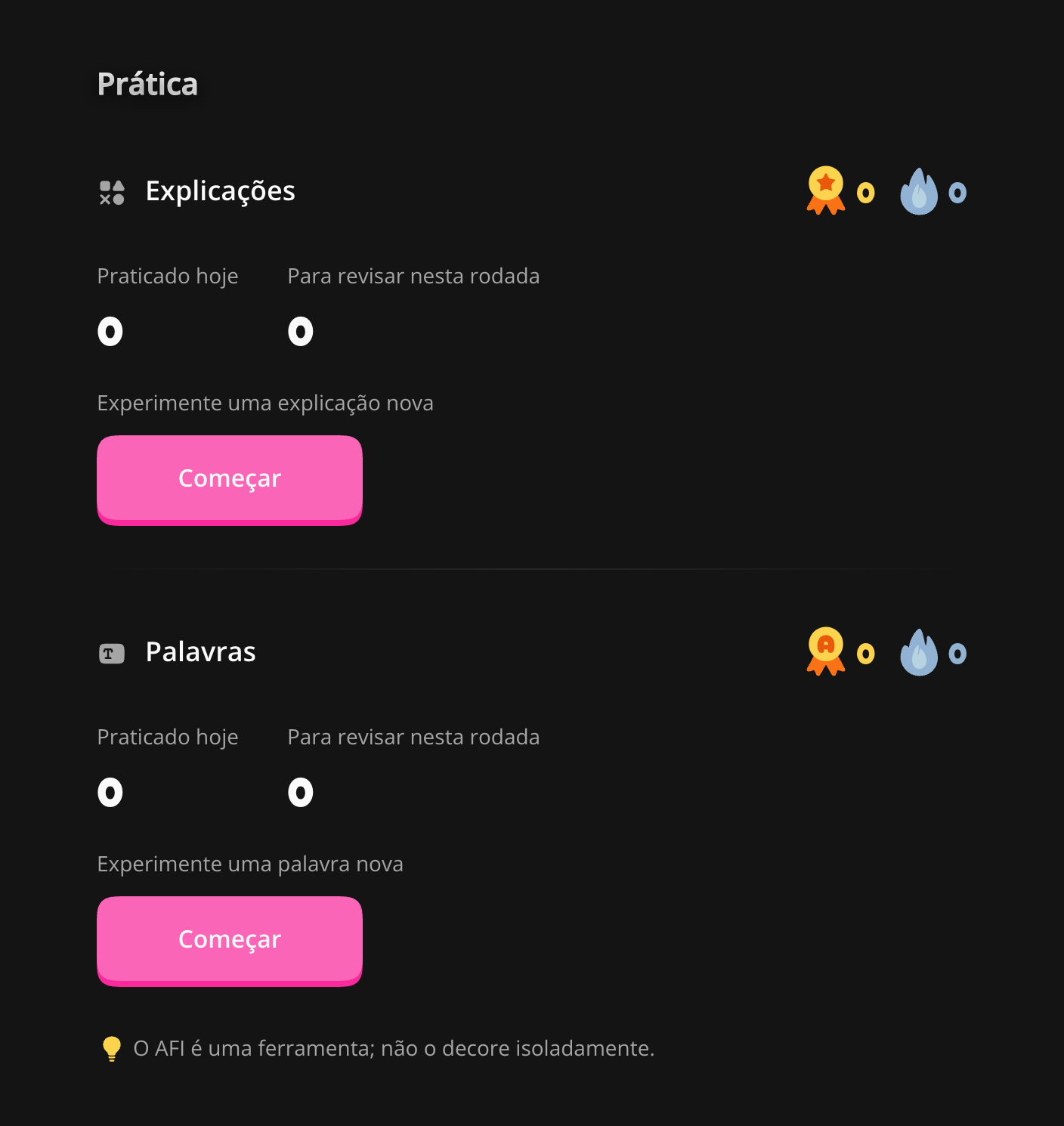 Resumo da prática e acesso às palavras
