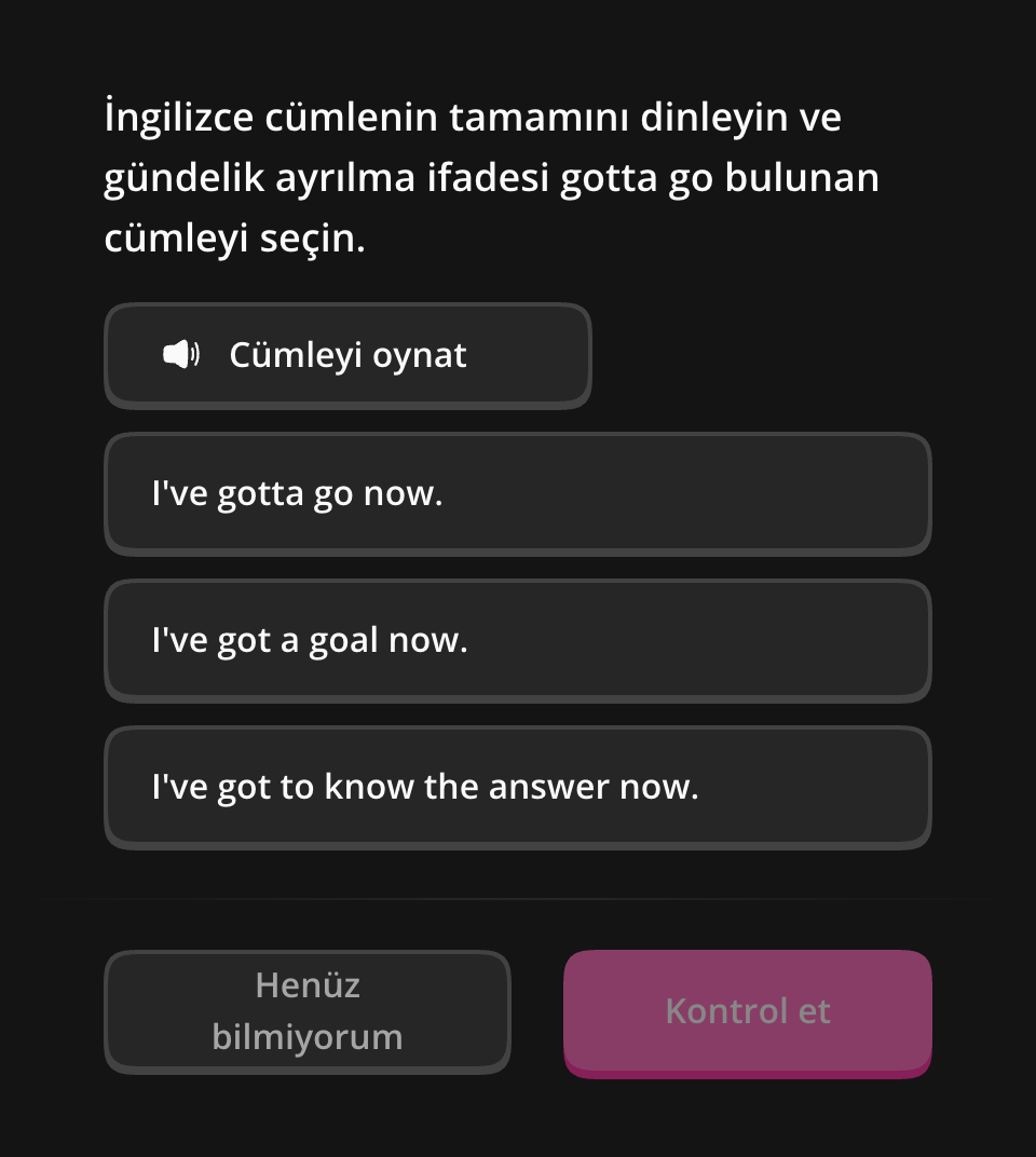 Dinleme sorusunun oynatma ve kontrol düğmeleri