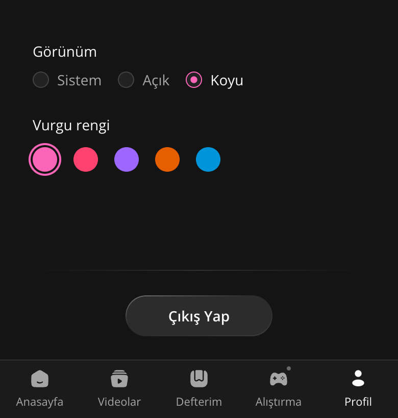 Profilden çıkış