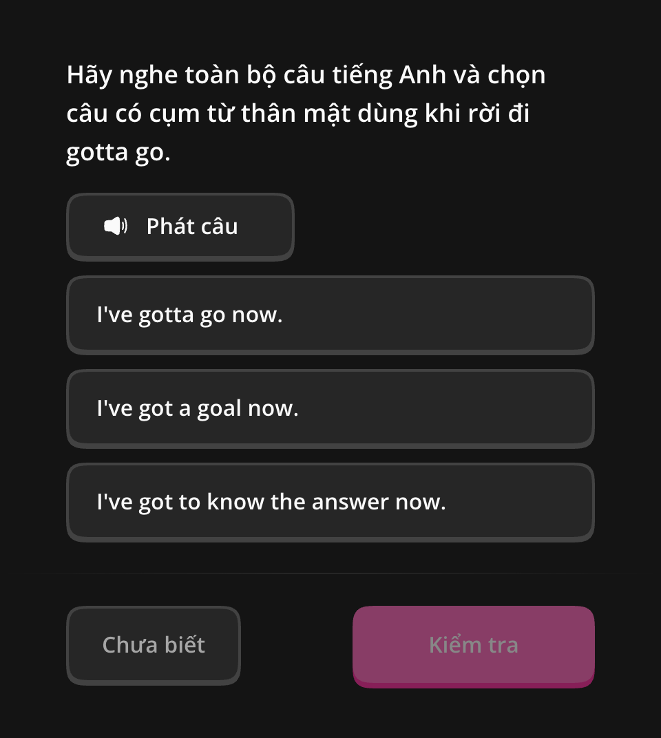 Nút phát và kiểm tra của câu nghe