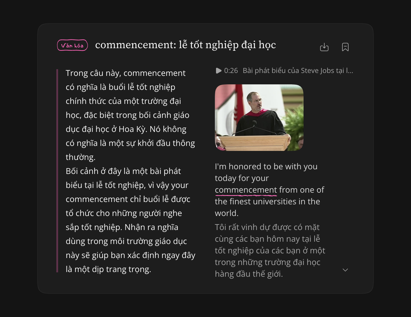 Ghi chú đã lưu khi thu gọn, hiển thị câu gốc và phần tóm tắt